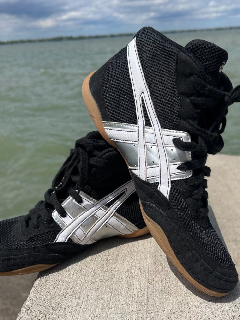ASICS Mattflex Men's Wrestling Shoes Black Silver Sz 8.5 J902Y